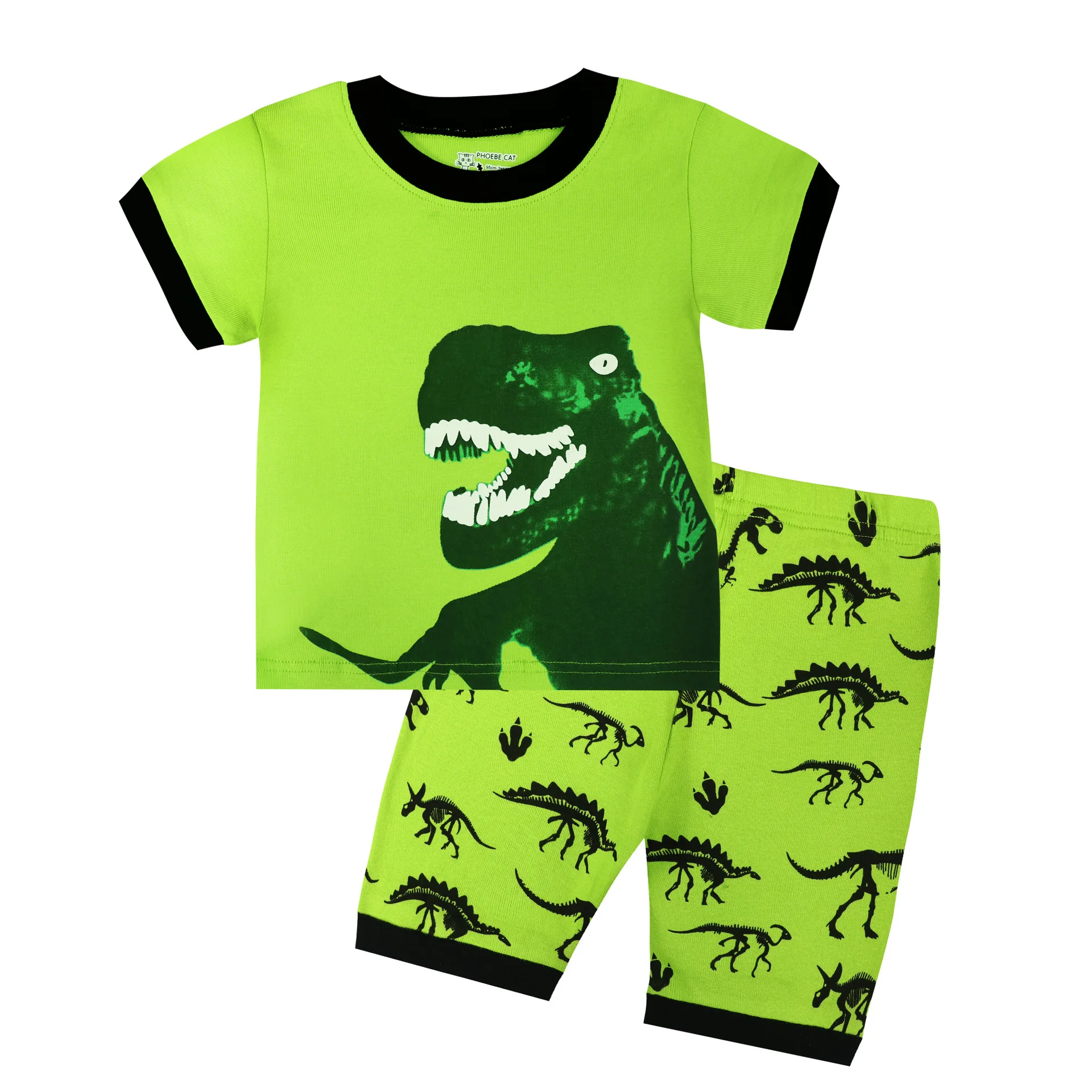 

CHILDREN'S Suit Tracksuit Summer New Products Children Dinosaur Pattern Short Sleeve Set Green Base Dinosaur Tops
