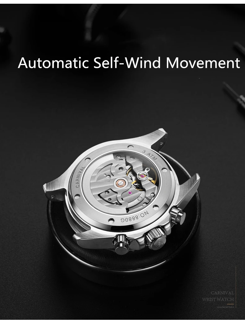 2019Carnival Tourbillon автоматические механические часы мужские часы лучший бренд класса люкс водонепроницаемые светящиеся зеленые спортивные часы relogio