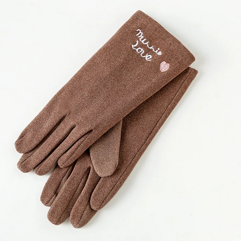 Коричневый H9886 Простые Модные женские перчатки на осень и зиму с сенсорным экраном, теплые уличные тонкие рукавицы для езды на велосипеде, корейские студенческие варежки - Цвет: Коричневый