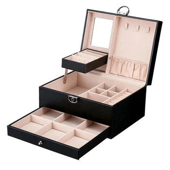 

Gift Necklaces Stud Earrings Rings Display Makeup Organizer Jewelry Box Simple Solid Portable Organizer Multi Layer With Key