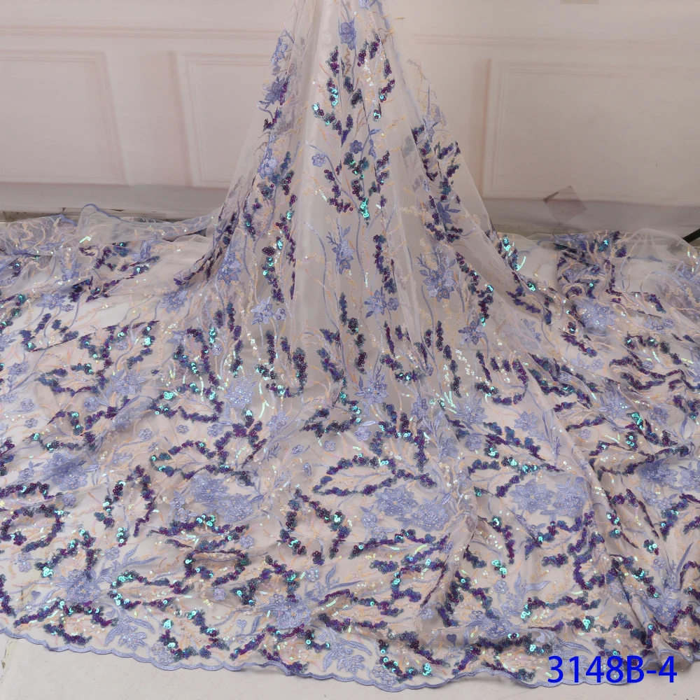 Nigerian Sequins Lace African Mesh Tulle Sequence Lace Fabric Lace For Wedding Dress