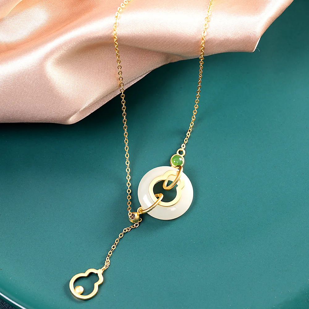 S925 Sterling Silver Gold-Plated Hetian Jade Women's Necklace