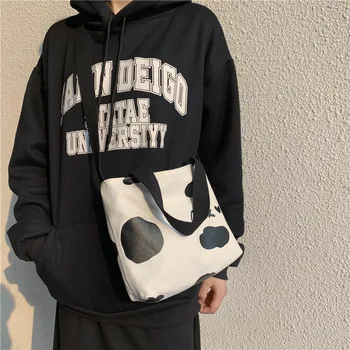 

Milk Cow Print bag for Women Canvas Shoulder Bags Cute larger capacity canvas Crossbody Bag for girls Purse handbag Tote bag