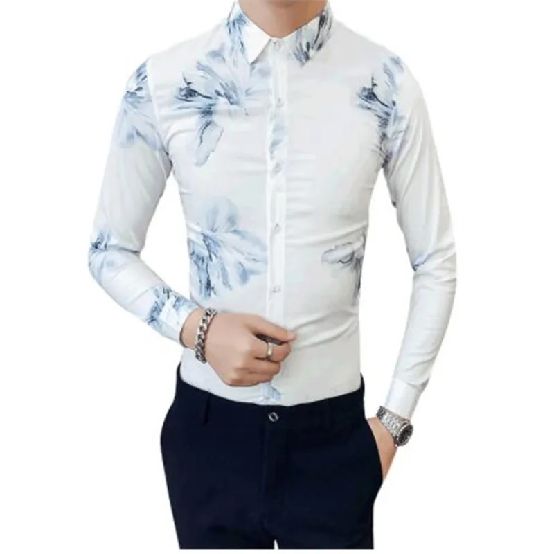 Camisa/Мужская рубашка с цветочным принтом и длинными рукавами; рубашка с цветочным принтом; мужская одежда в городском стиле для мужчин; Клубные вечерние рубашки для свадьбы; мужская рубашка