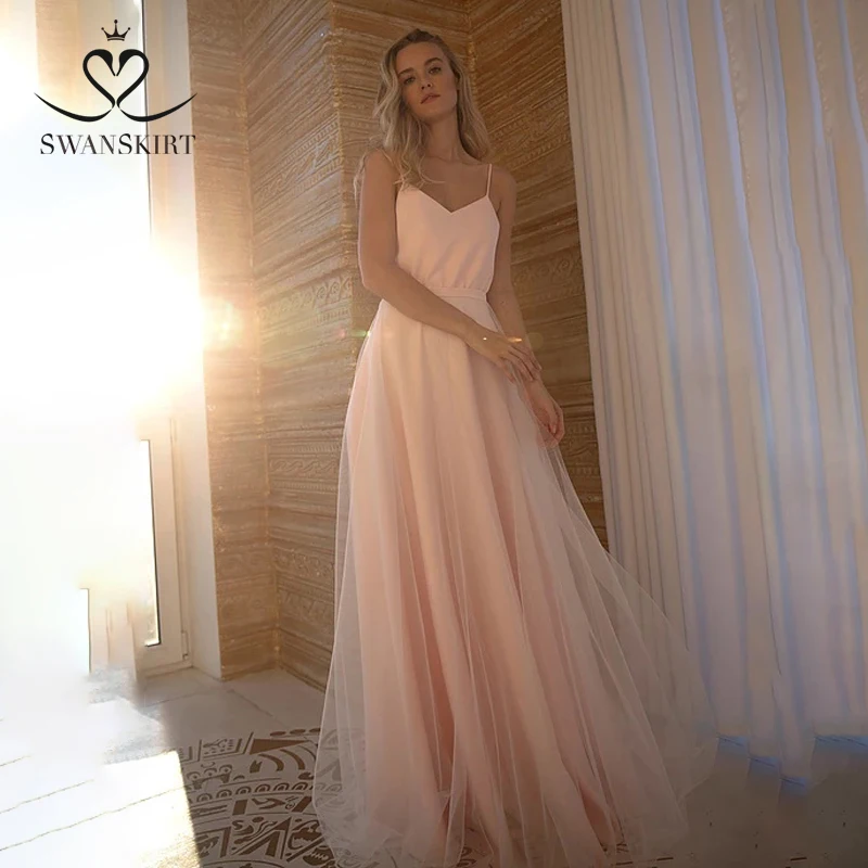 Бохо свадебное платье с жемчугом Swanskirt HZ22 Мода 2 в 1 тюль А-силуэт суд Поезд Принцесса Свадебное Платье Иллюзия Vestido de Noiva
