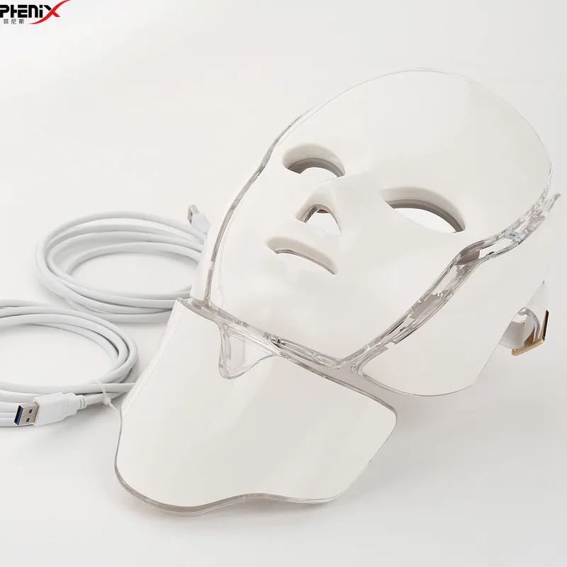 

Beauty Anti Acne Therapy Whitening Skin Tighten 7 Colors Light LED Facial Mask With Neck Skin Rejuvenation Face Care Treatment