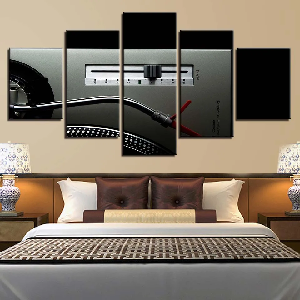 Музыкальный плакат с изображением гитары фортепиано скрипка барабан фонограф DJ 5