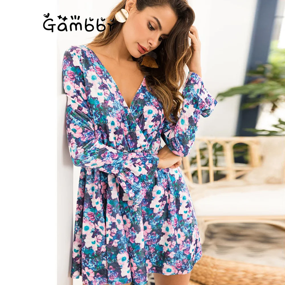 Женское бархатное платье-туника с длинным рукавом и V-образным вырезом | Женская