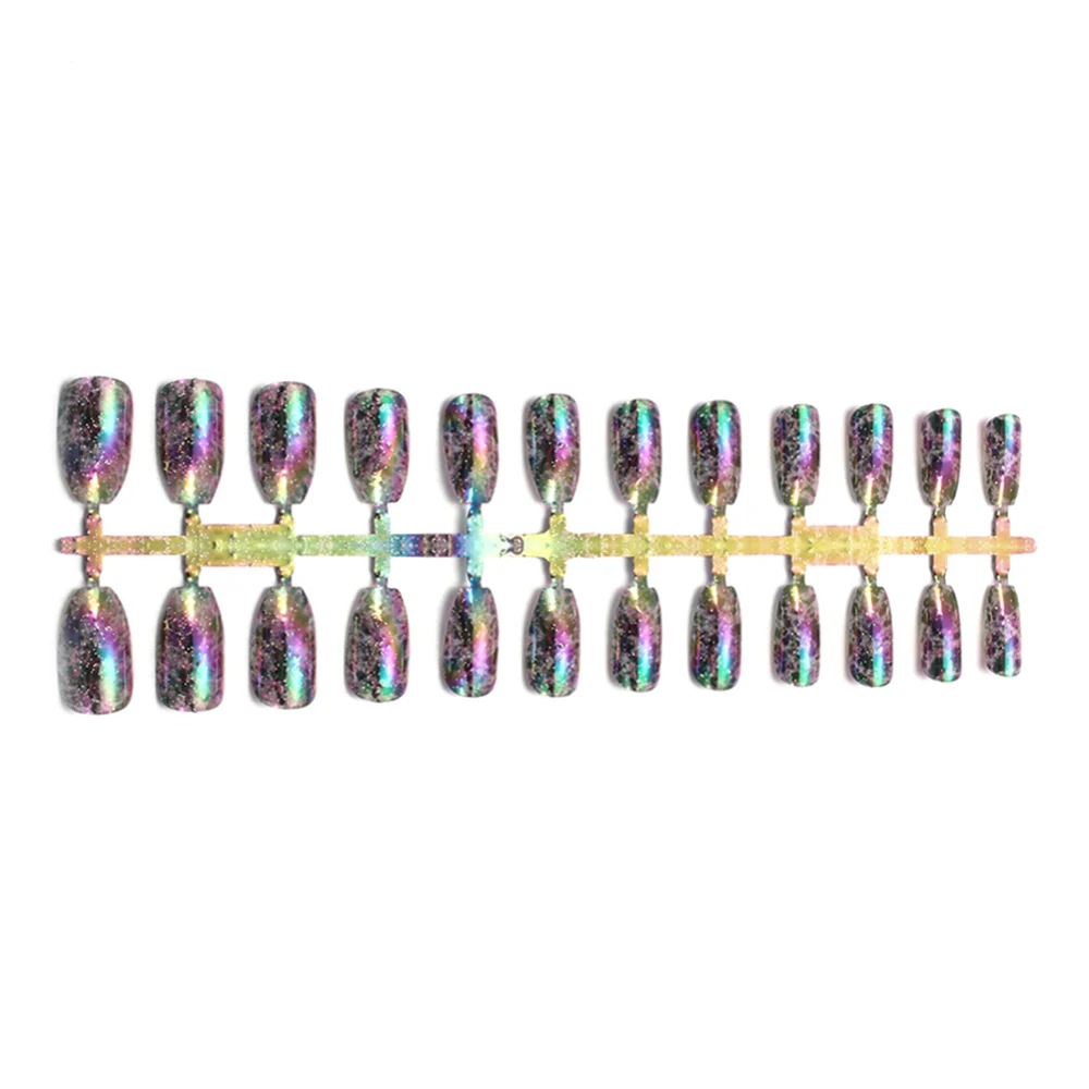 24 шт./набор, светоотражающий зеркальный светильник, мягкое металлическое покрытие, накладные французские акриловые ногти, металлические накладные искусственные ногти - Цвет: CH10B