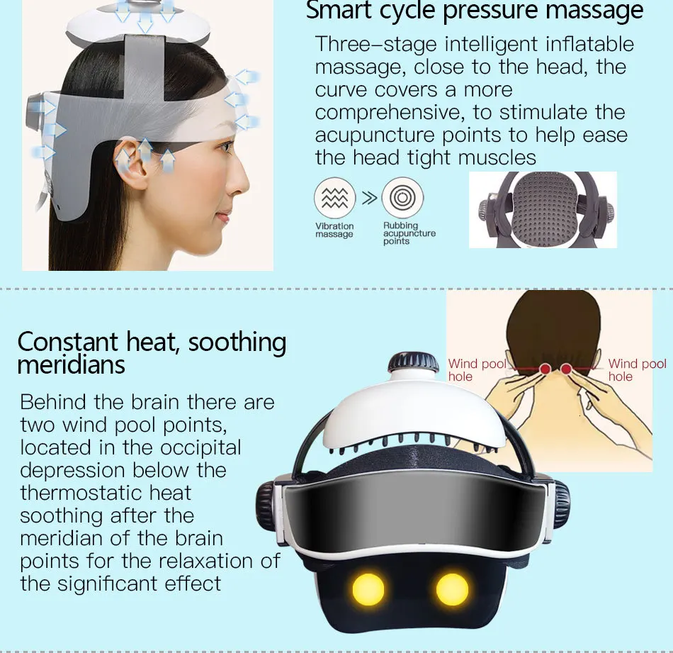 Электрический массажер для головы, массажный шлем с музыкой, регулируемый инструмент размера головы, массажное устройство для релаксации