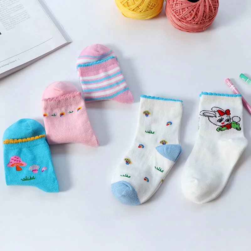 5 Pair=10PCS/lot Baby Socks Neonatal Cotton Polka Dots Plain Stripes Kids Girls Boys Children Socks for 0-6 Year - Цвет: Bunny mushroom