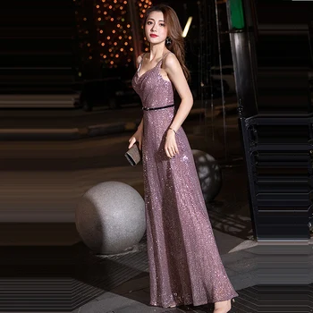 

Backless Mermaid Evening Dress Sexy Sleeveless Women Party Dresses K134 V-Neck Robe De Soiree Elegant Sling Sequined Formal Gown