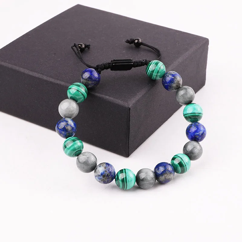 New High Quality Natural Stone Tiger Eye/Eagle/Malachite Stone Friendship Macrame Beads Bracelet For Men