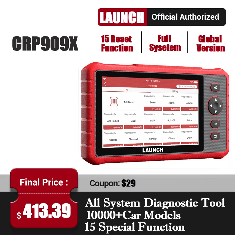 Launch X431 CRP909X OBD2 автомобильный сканер полная система автоматическое сканирование