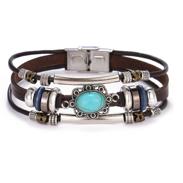 Vintage Flower Bracelets & Bangle Boho Multiple Layers Leather Bracelet 2019 For Women Man Wrap Female Punk Jewelry Gifts