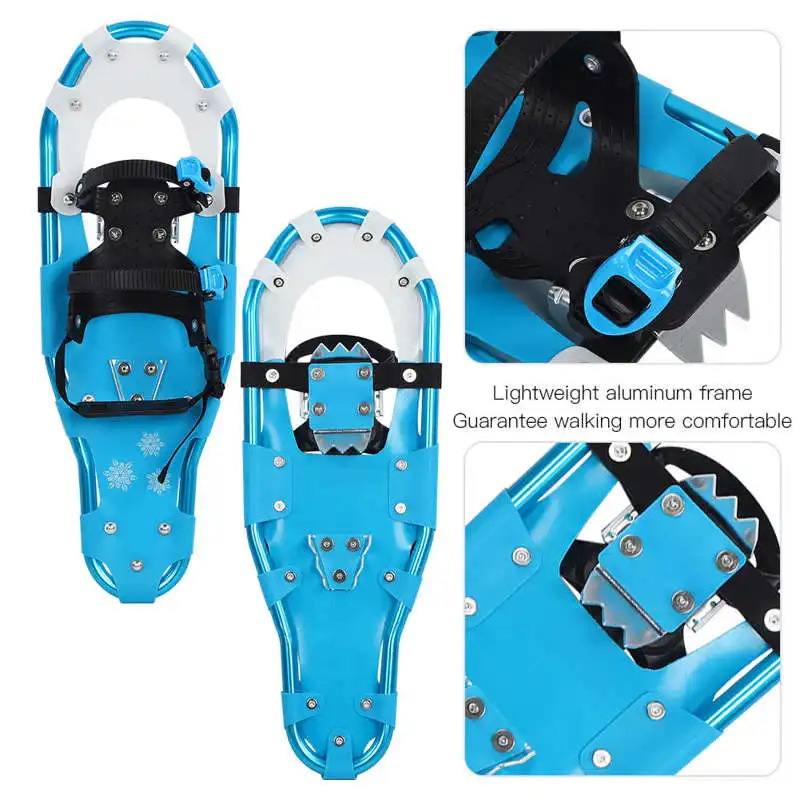 Lightweight Aluminum Frame Snowfield Flexible Walking Snowshoes Snow Hiking Shoes with Quick Release Belt Buckle Blue Outdoor 25 Inch Snowshoes 