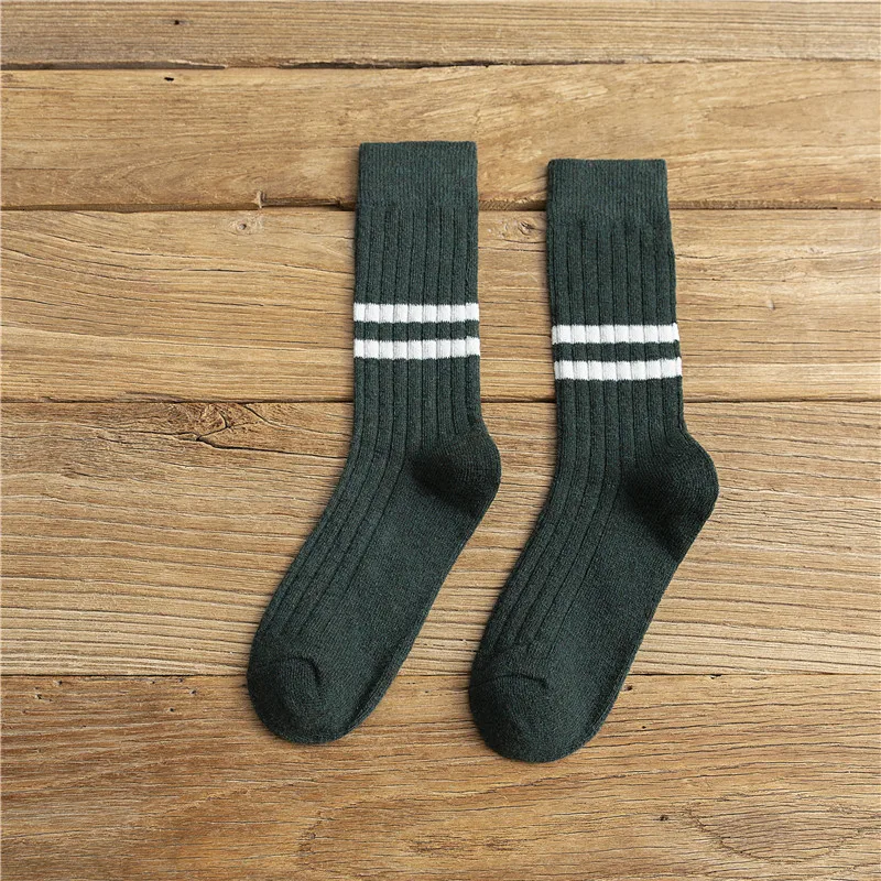 Blackish green SP& CITY, новинка зимы, женские полосатые шерстяные носки, женские плотные лаконичные однотонные теплые носки, Стильные повседневные носки Joker Sox Original - Цвет: Blackish green