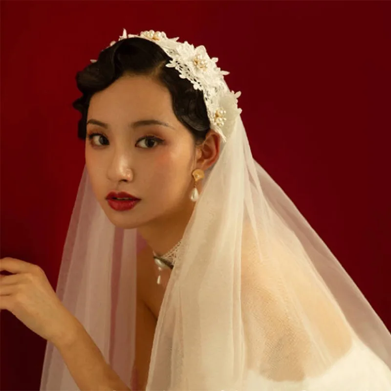 

Pearl Flower Hairband Veils Wedding Veil Cut Edge Mantilla Bridal Veil Of Bride Wedding Accessories Veu De Noiva