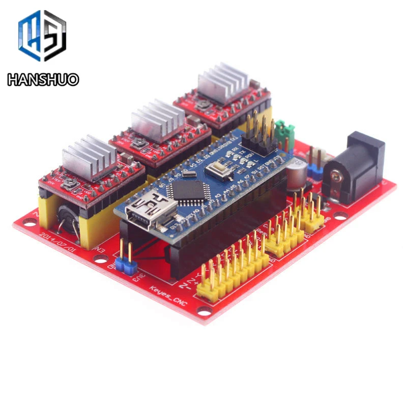 CNC Щит V4 гравировальный станок 3d принтер+ 3 шт. A4988 Драйвер Плата расширения для Arduino NANO V3. 0 С usb-кабелем NANO 3,0