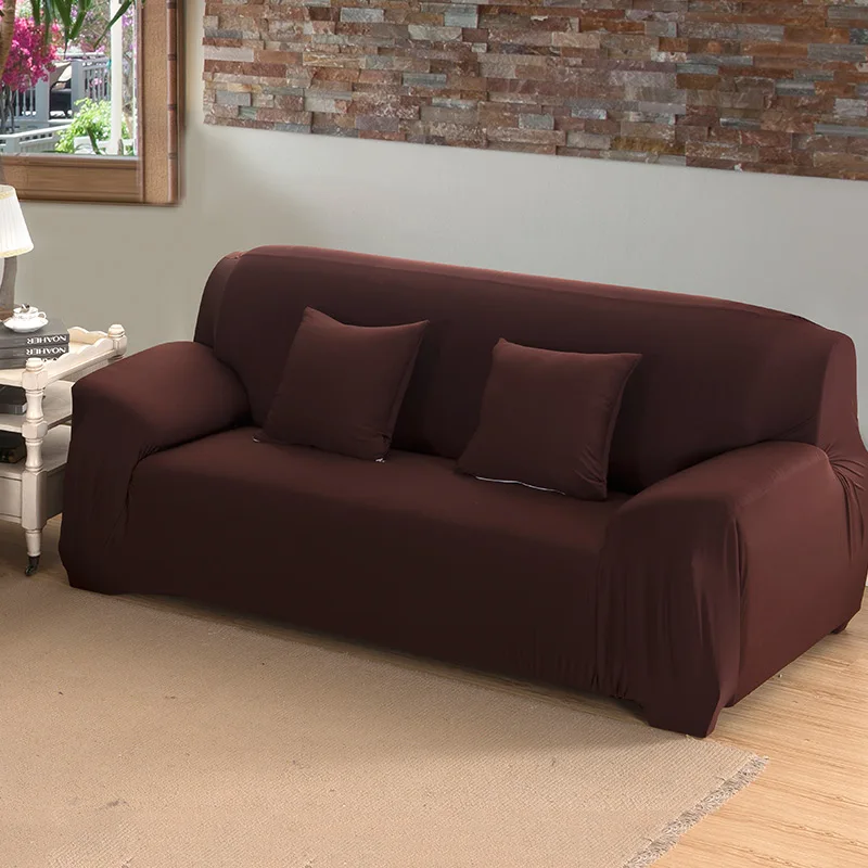 solid color Sofa Cover Set Couch Cover Elastic Corner Sofa Covers for Living Room Stretch L Shaped Chaise Longue Slipcover - Цвет: coffee