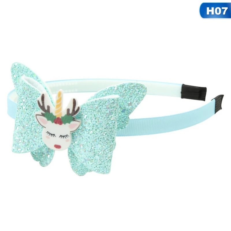 1PCS Kids Girls Unicorn Hairbands Shiny Glitter Sequins Hair Bow Children Party Hairbands Fashion Resin Kids Party Head Wear