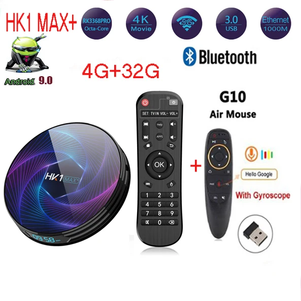 HK1 MAX Plus Восьмиядерный Android 9 0 Smart TV Box RK3368PRO опционально mx3 voice air mouse g10 1080P H.265 4K