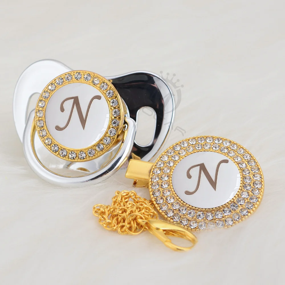 

BLING elegant design name Initial letter N elegant bling pacifier and pacifier clip BPA free dummy bling 11 color choose LN-W