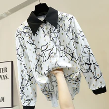 Irregular Blouse Women Retro Print Pattern Bronze Lapel Shirt Fashion Loose Single Breasted Blouses Tops Office Lady's Top Irregular Blouse Women Retro Print Pattern Bronze Lapel Shirt Fashion Loose Single Breasted Blouses Tops Office Lady's Top