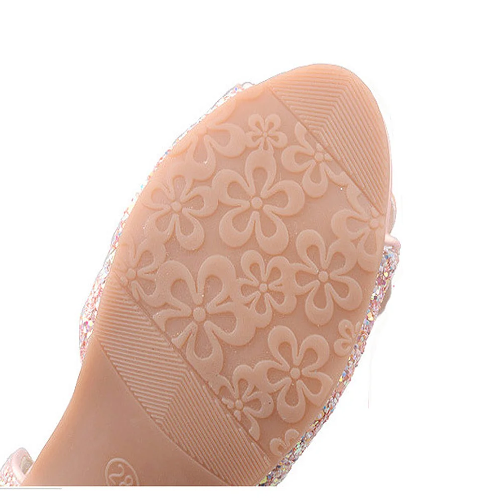 Детская блестящая обувь с бантиком для девочек; chaussures prinsessen schoenen; блестящие босоножки с бантиком; модельные туфли на высоком каблуке