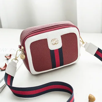

New Korean Women Crossbody Bag Litchi Pattern Hit Color Ribbon Shoulder Bags Totes Crossbody Women's Message Bag