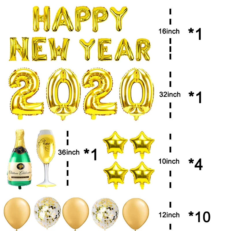 16 шт., 32 дюйма, номер, набор воздушных шаров с надписью «Happy new year Eve», декор, Рождественский воздушный шар из фольги, украшения из розового золота