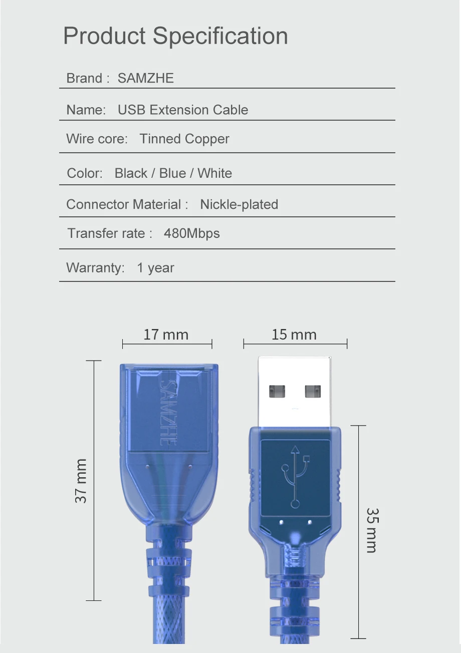 SAMZHE USB 2,0 удлинитель плоский Удлинительный Кабель AM/AF для ПК ТВ PS4 компьютера ноутбука удлинитель