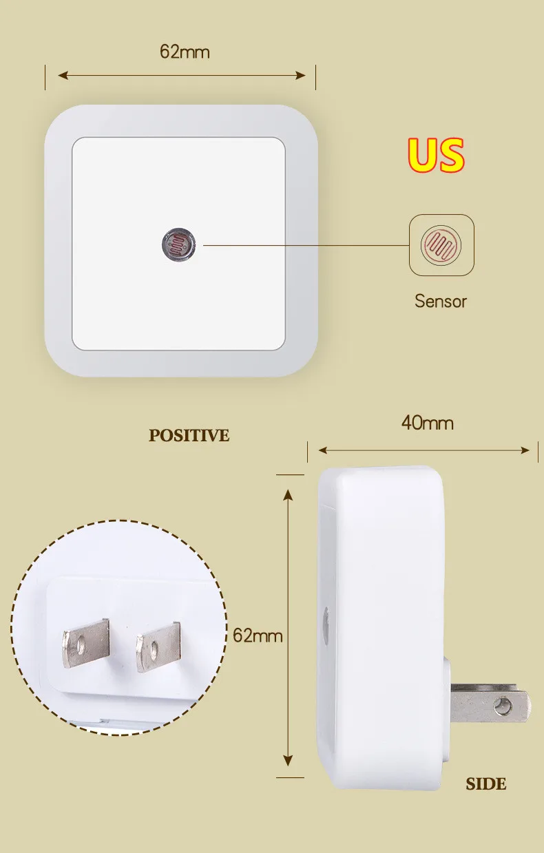 portable night light Square Smart Sensor LED Night Light Wall Socket Light 0.5W Bedroon With EU/US/UK Plug In Baby Nursery Atmosphere Light nite light