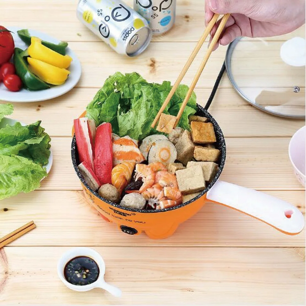 

220V multifunctional student dormitory low power electric skillet with steaming grid Maifan stone non-stick electric frying pan