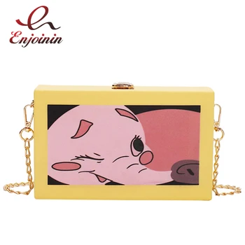 

Fashion Cartoon Elephant Pattern Box Style Pu Ladies Casual Clutch Bag Female Chain Purse Shoulder Bag Handbag Crossbody Bag