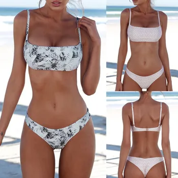

WOMAIL Women Bandeau Bandage Lingerie Set Push-Up Brazilian Underwear Set Women Bandeau Polka Dot Leaf Print Underwear Set