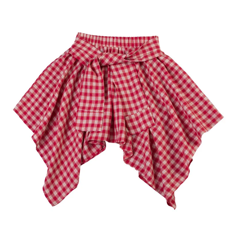 

New 2020 Women's Plaid Printed Skirts Irregular Summer Shirts Skirts Elastic Waist College Style Mini Skirt Girls Dance Skirt