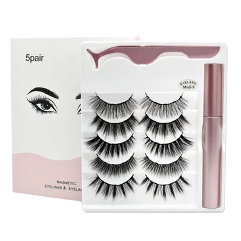 

5 Pairs Magnetic Mixed False Eyelashes Magnetic Liquid Eyeliner Tweezer Set EY669