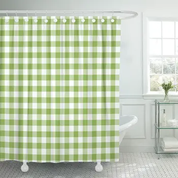 

Green Gingham and Buffalo Check Plaid Pattern Tablecloths Stamp Shower Curtain Waterproof Polyester Fabric 72 x 72 Inches