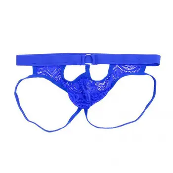 

Mens One Ring See Throngh Lace G-String Thongs Sexy Briefs Blue