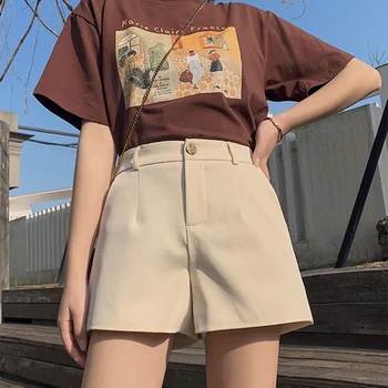 

4 Sizes Casual Loose Basic High Waist Fashion Slim A-line College Wind 2020 Summer Spring Female Women Shorts