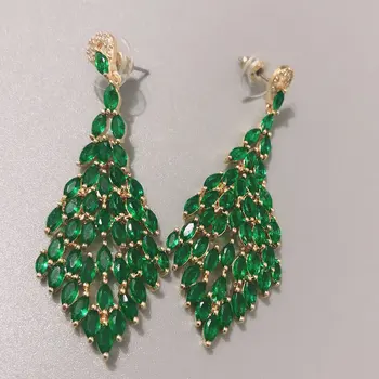 

Bilincolor fashion golden green cz leaf drop earring for women wedding bridal
