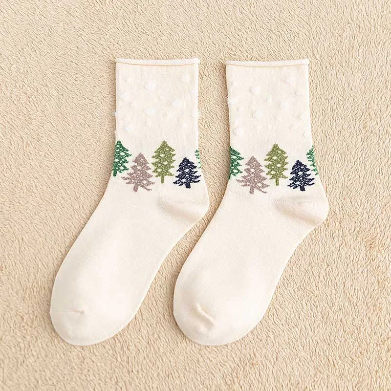 Off-white Socks HEPOSCKONE продукт осень зима мультфильм Рождественская елка женские носки индивидуальные хлопок край перо Творческий Sokken Harajuku - Цвет: Off-white Socks