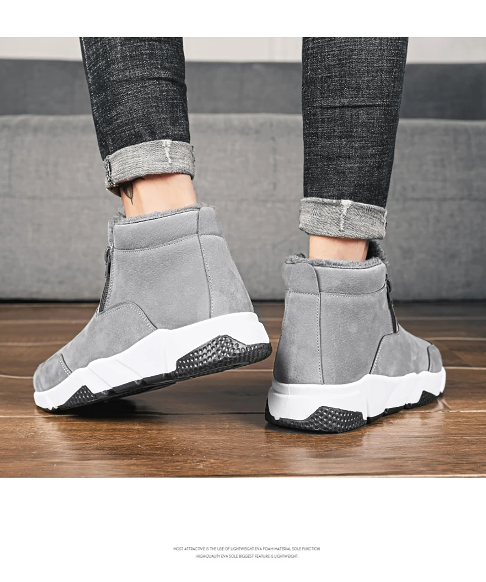 Chaussure homme Cuir/Новое поступление; мужские ботинки; модные зимние ботинки; теплые плюшевые ботильоны; мужские кожаные ботинки на молнии
