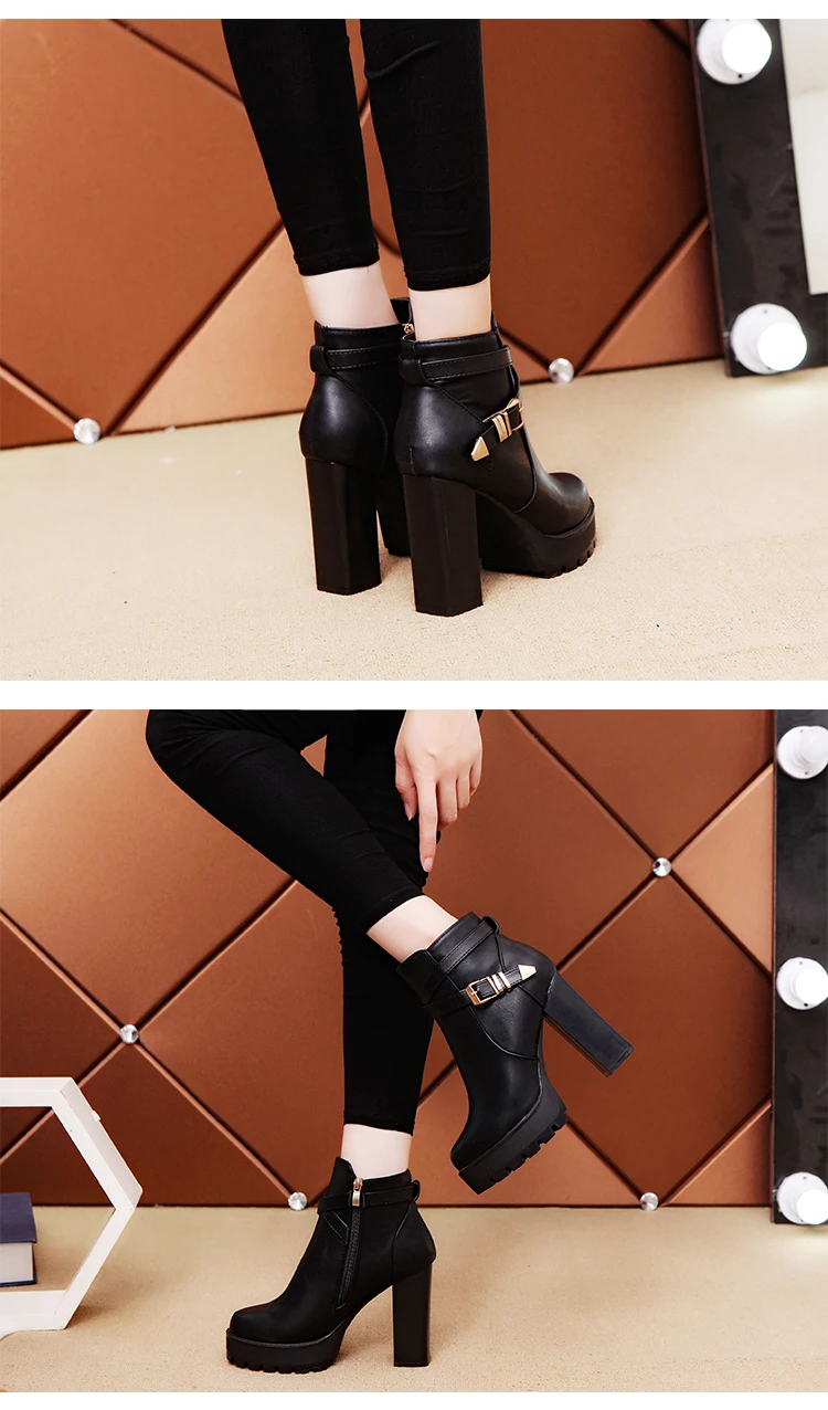 Ботильоны на квадратном каблуке; Zapatos De Mujer Botas; Новинка года; сезон осень-зима; обувь на высоком каблуке с пуговицами; модная обувь; F90321