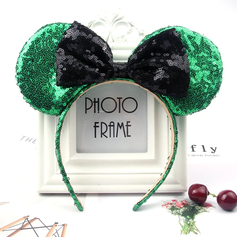 Christmas Hair Clips Cute Sequin Mickey Ears Headband Accessories Fancy Minnie Hairband Bows for Girls Party with Minnie - Цвет: 9