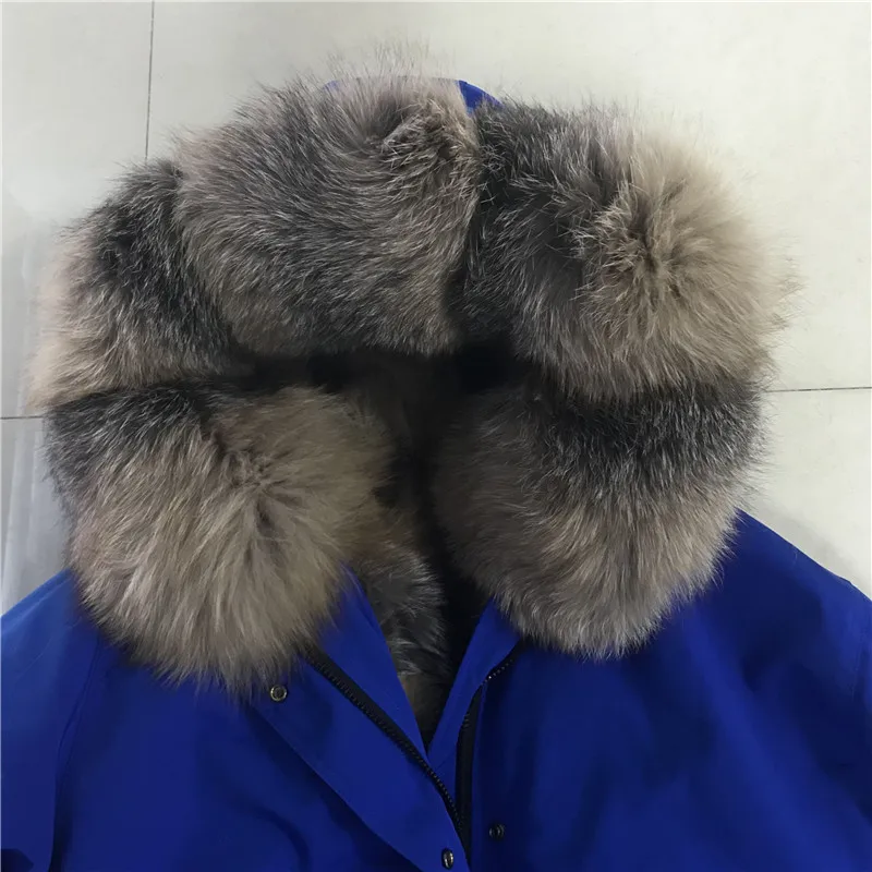 Brigth Blue Россия зимняя меховая парка с худи лиса Женская длинная меховая одежда