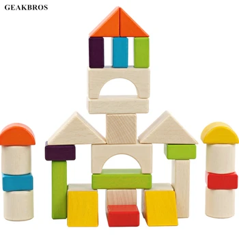 

22/30pcs Kids Montessori Wooden Toys Wood Building Block Baby Early Educational Toy DIY Geometric Assembling Game Christmas Gift