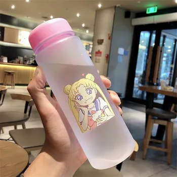 

520ML Sailor Moon Transparent Plastic water Bottles Cartoon Frosted Bottle Leak-proof Drinkware Cute Student Gift Cup Kawaii