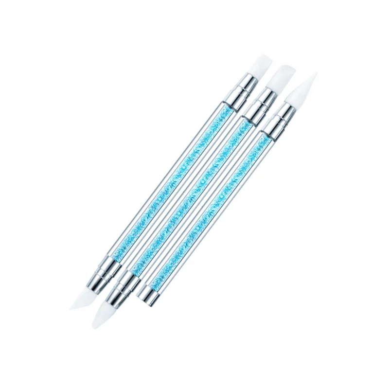 3Pcs Double Head Silicone Nail Art Brushes Crystal Rod Rhinestone  Carving Embossing Pen 3D Design Nail Art Tools 3
